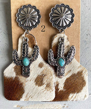 Bohemian Colorblock Animal Leather Hair Metal Drop Earrings