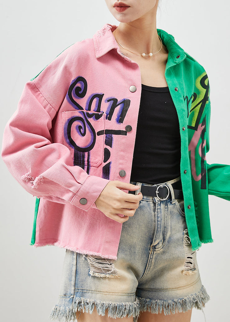 Bohemian Colorblock Asymmetrical Patchwork Denim Jacket Spring