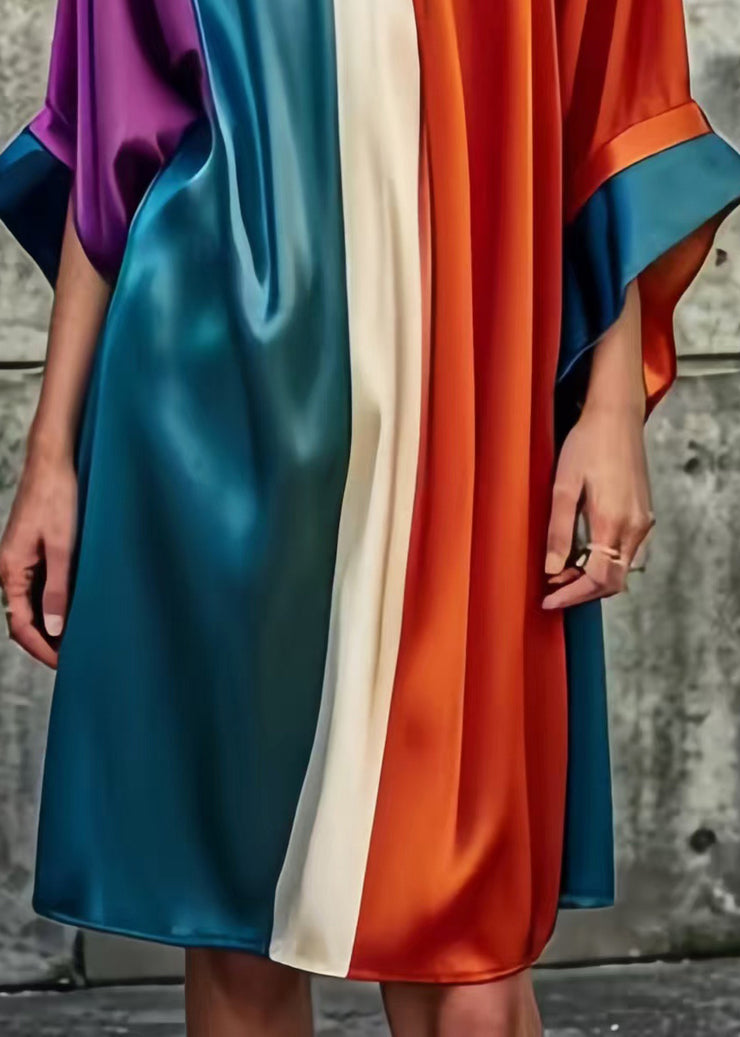 Bohemian Colorblock Asymmetrical Patchwork Silk Day Dress Summer