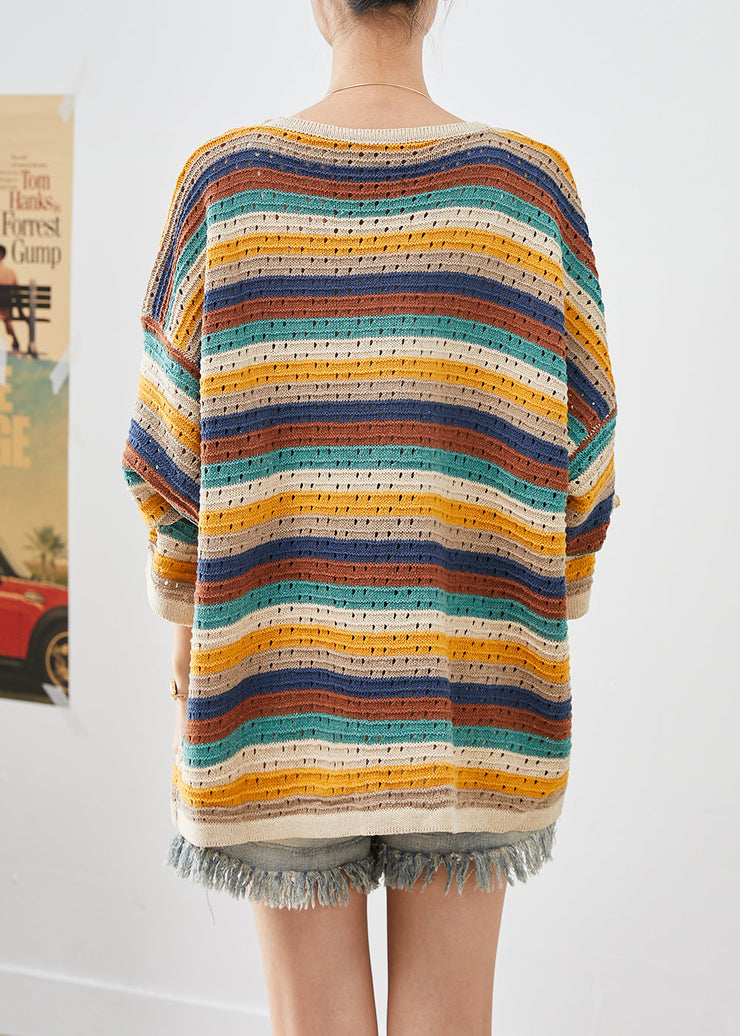 Bohemian Colorblock Oversized Striped Knit Top Fall