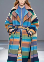 Bohemian Colorblock Oversized Striped Woolen Trench Fall