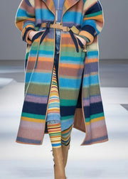 Bohemian Colorblock Oversized Striped Woolen Trench Fall