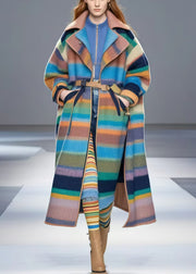 Bohemian Colorblock Oversized Striped Woolen Trench Fall