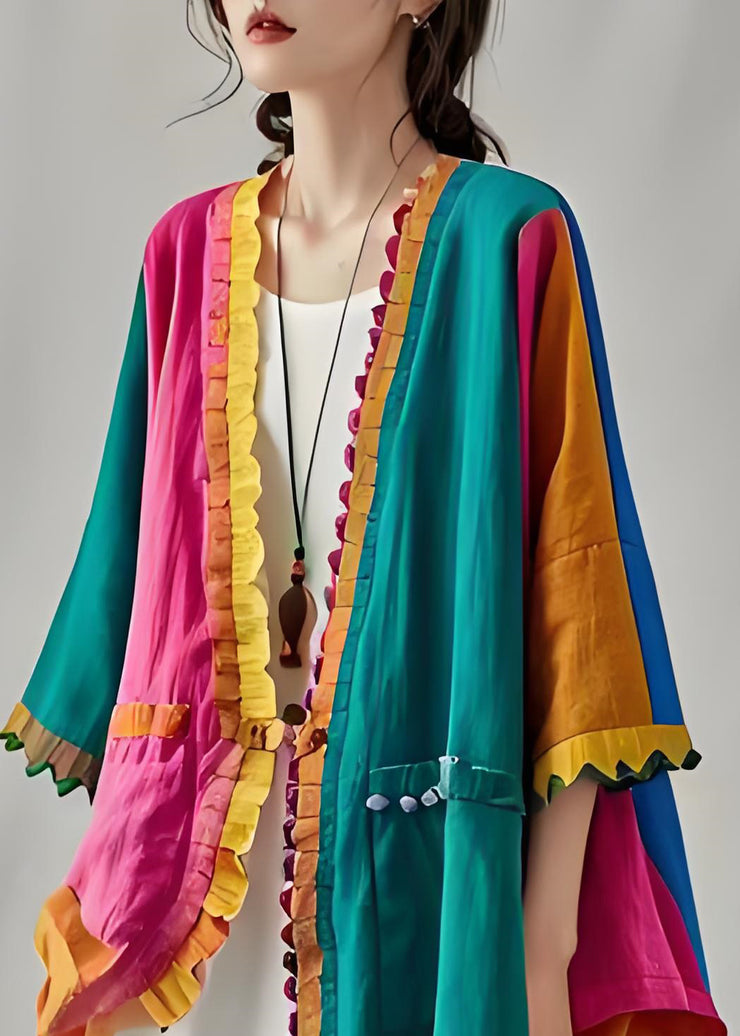 Bohemian Colorblock Ruffled Patchwork Cotton Cardigan Summer