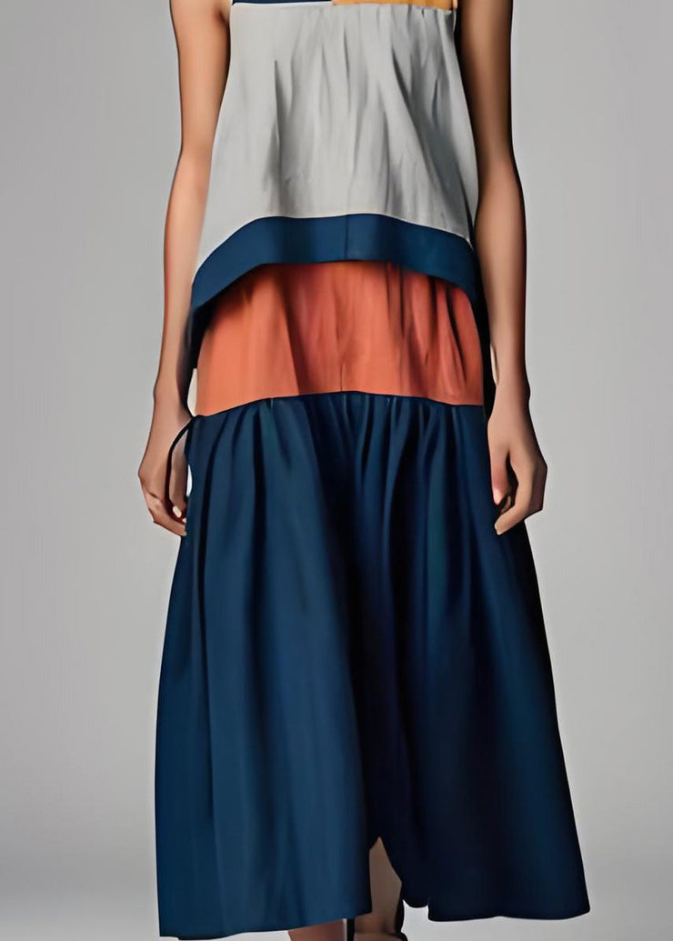 Bohemian Colorblock V Neck Patchwork Cotton Dresses Sleeveless