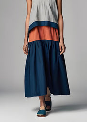 Bohemian Colorblock V Neck Patchwork Cotton Dresses Sleeveless