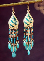 Bohemian Droplet Shape Crystal Tassel Metal Vacation Drop Earrings