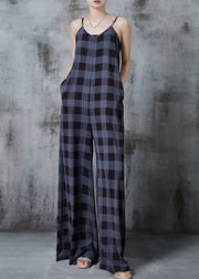 Bohemian Dull Grey Oversized Plaid Chiffon Jumpsuits Summer