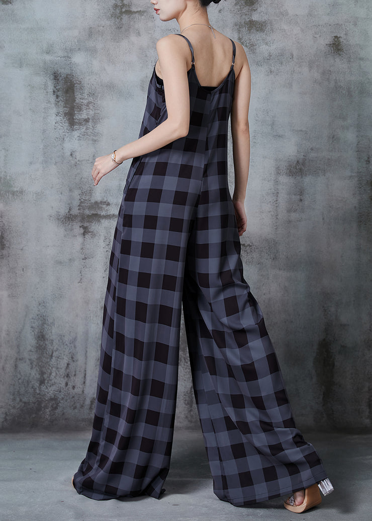 Bohemian Dull Grey Oversized Plaid Chiffon Jumpsuits Summer