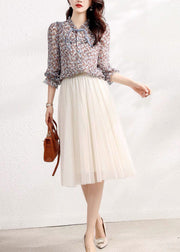 Bohemian Floral Ruffled Patchwork Chiffon Shirt Tops Spring