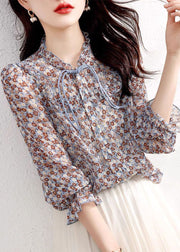 Bohemian Floral Ruffled Patchwork Chiffon Shirt Tops Spring