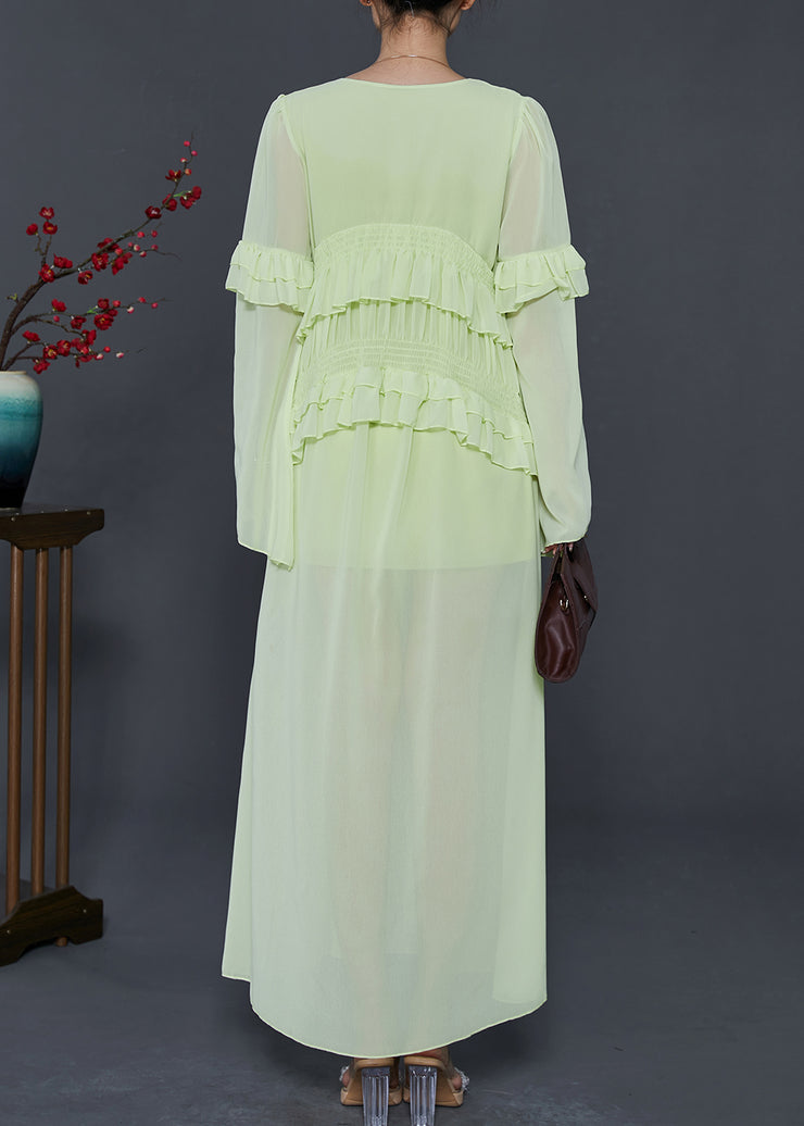 Bohemian Fluorescent Green Ruffled Chiffon Beach Dresses Summer