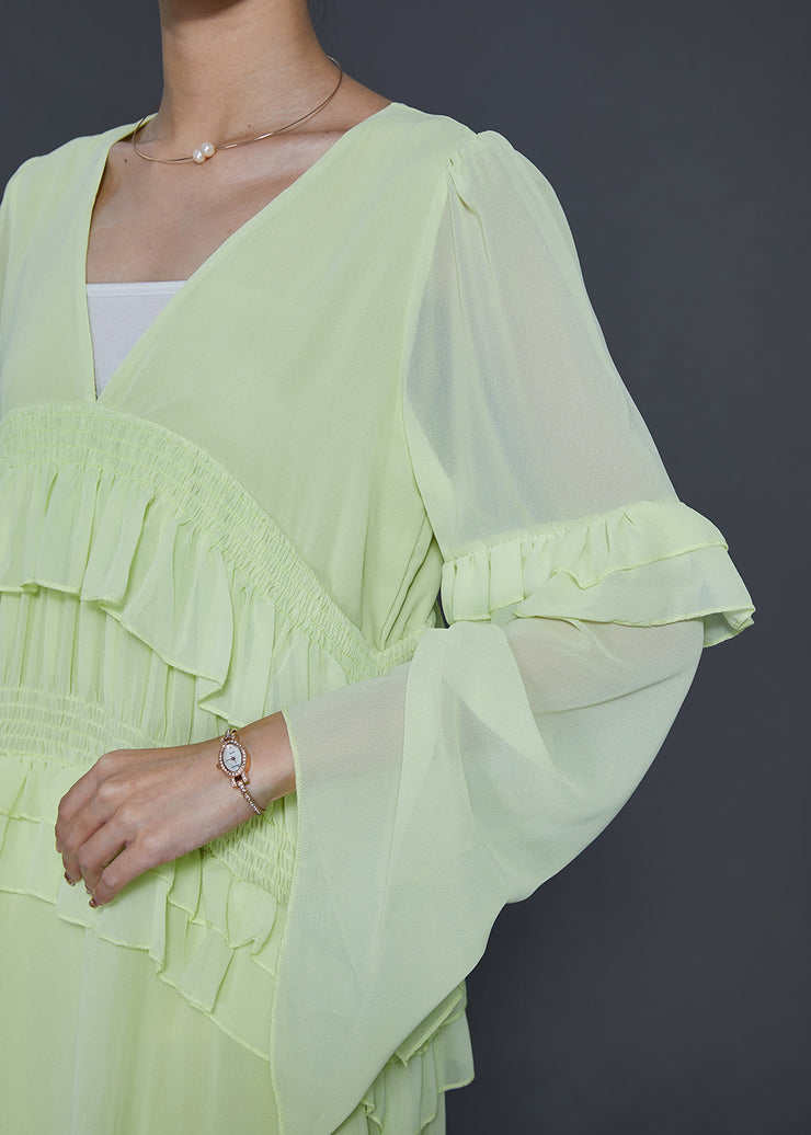 Bohemian Fluorescent Green Ruffled Chiffon Beach Dresses Summer