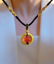 Bohemian Gold Hand Knitting Agate Jade Pendant Necklace