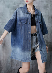 Bohemian Gradient Blue Oversized Denim Shirt Summer