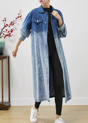 Bohemian Gradient Color Pockets Denim Trench Coats Fall