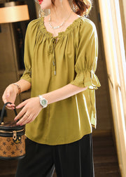 Bohemian Green O-Neck Drawstring Solid Top Summer