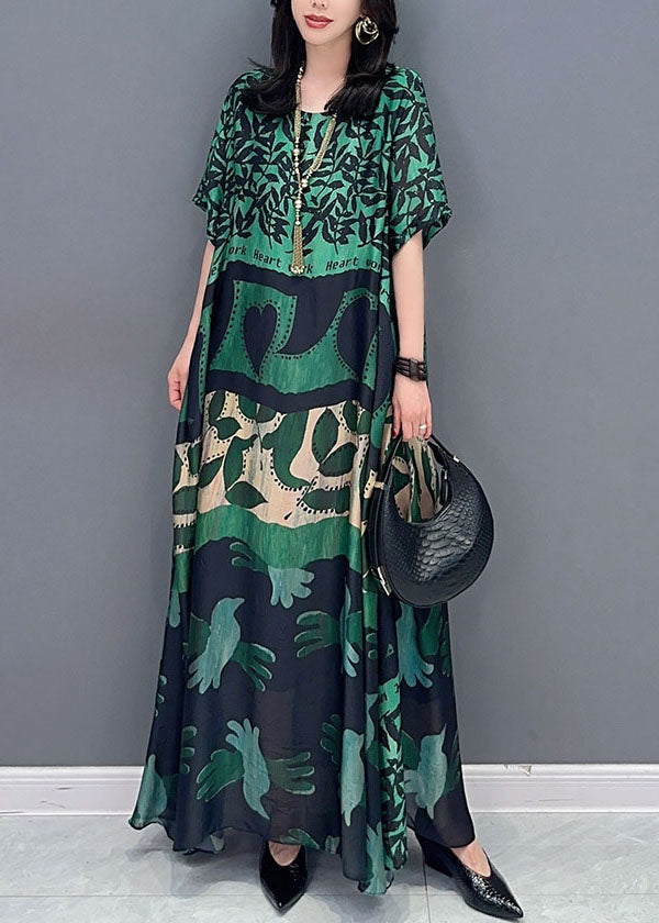 Bohemian black cashew nuts O Neck Pockets Print Patchwork Silk Long Dresses Summer