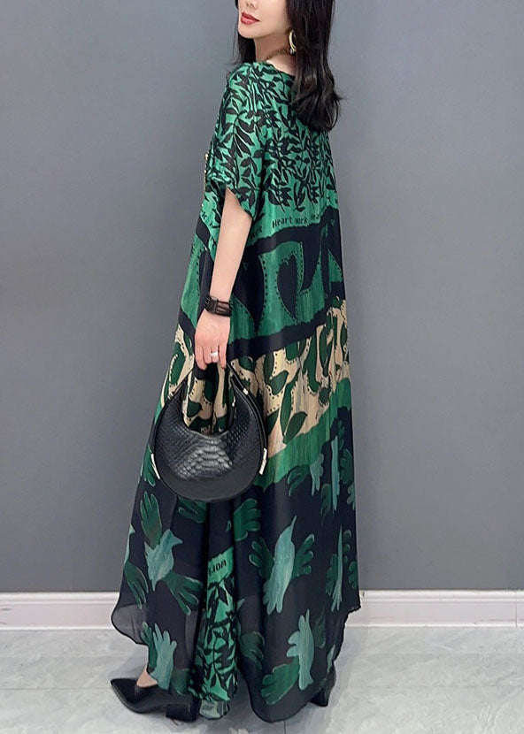 Bohemian black texture O Neck Pockets Print Patchwork Silk Long Dresses Summer