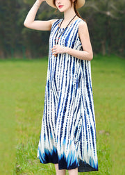 Bohemian Green O-Neck Striped Long Dress Summer