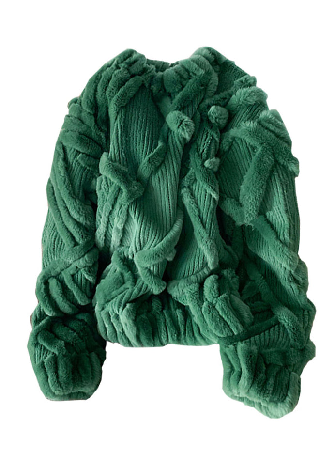 Bohemian Green O-Neck Thick Cable Knit Sweater Fall