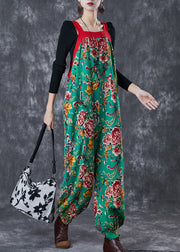 Bohemian Green Oversized Print Cotton Overalls Jumpsuit Fall