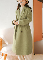 Bohemian Green Peter Pan Collar Sashes Woolen Coat Fall