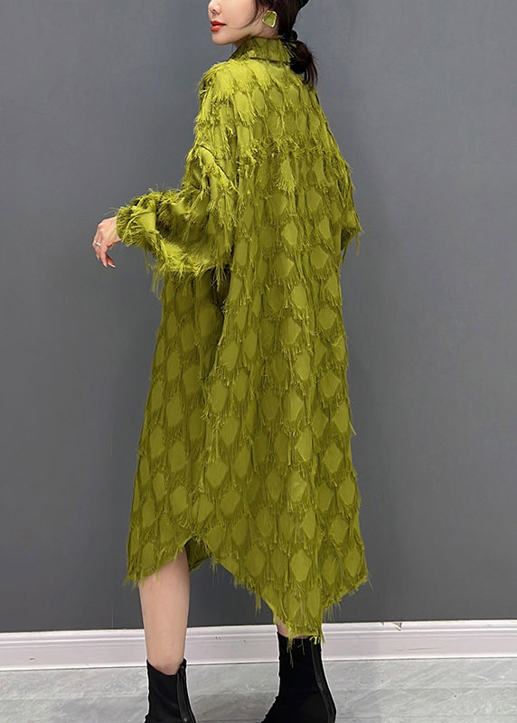 Bohemian Green Peter Pan Collar Tasseled Maxi Dresses Fall