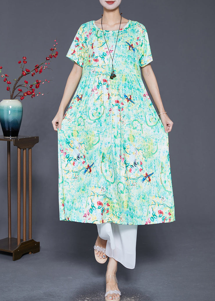 Bohemian Green Print Exra Large Hem Cotton Dress Summer