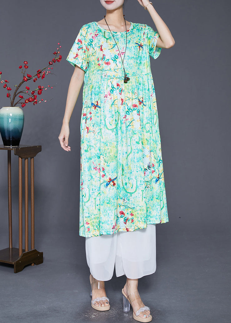 Bohemian Green Print Exra Large Hem Cotton Dress Summer