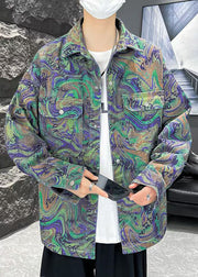 Bohemian Green Print Pockets Men Shirts Coats Fall