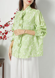 Bohemian Green Ruffled Print Butterfly Silk Tops Spring