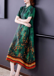 Bohemian Green Ruffled Print Silk A Line Dress Summer