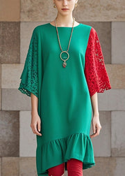 Bohemian Green Ruffles Patchwork Lace Dresses Fall