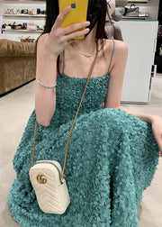 Bohemian Green Slash Neck Embroideried Floral Slip Long Dress Summer