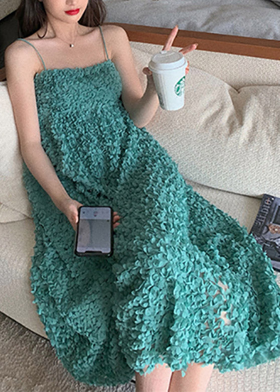 Bohemian Green Slash Neck Embroideried Floral Slip Long Dress Summer