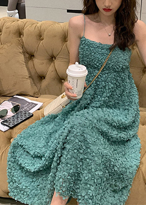 Bohemian Green Slash Neck Embroideried Floral Slip Long Dress Summer