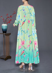 Bohemian Green Square Collar Print Silk Holiday Dresses Fall