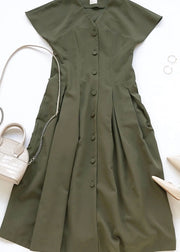 Bohemian Green V Neck Patchwork Wrinkled Cotton Dress Summer