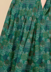 Bohemian Green Wrinkled Pockets Print Patchwork Silk Skirts Summer