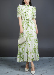 Bohemian Green Wrinkled Print Tie Waist Chiffon Dress Summer