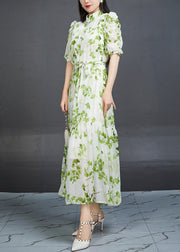 Bohemian Green Wrinkled Print Tie Waist Chiffon Dress Summer