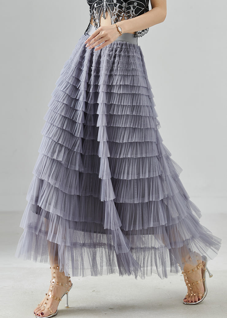 Bohemian Grey Elastic Waist Layered Tulle Skirts Summer