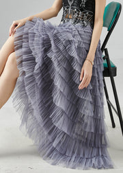 Bohemian Grey Elastic Waist Layered Tulle Skirts Summer