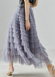 Bohemian Grey Elastic Waist Layered Tulle Skirts Summer