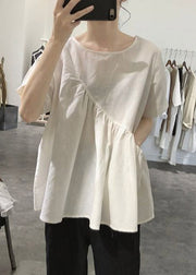 Bohemian Grey O-Neck Asymmetrical Wrinkled Top Short Sleeve