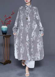 Bohemian Grey Oversized Print Side Open Chiffon Shirt Dress Summer