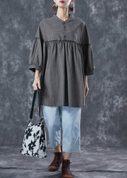 Bohemian Grey Ruffled Patchwork Plaid Linen Mid Dress Summer