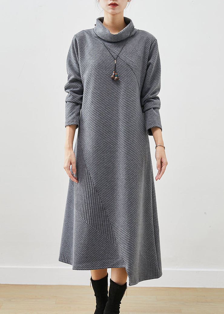 Bohemian Grey Turtle Neck Cotton Vacation Dresses Fall