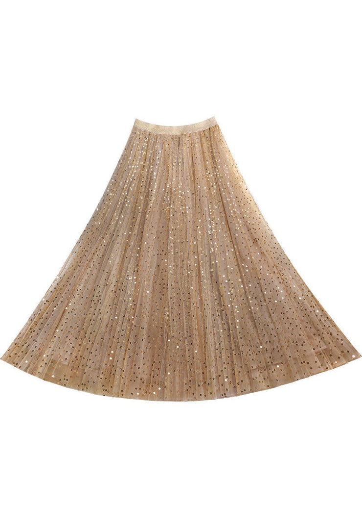 Bohemian Khaki Embroideried Sequins Tulle A Line Skirt Spring